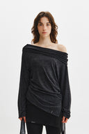 ASYMMETRIC SIDE SHIRRING TOP IN CHARCOAL
