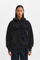 WAFFLE APPLIQUE LOGO HOOD TOP IN CHARCOAL GREY