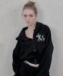 SAHARA GRADATION LEOPARD CROSS HOOD ZIP-UP UNISEX IN BLACK