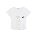 LUKE EYELET LACE-UP CORSET HALF T IN WHITE
