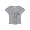 LUKE EYELET LACE-UP CORSET HALF T IN GREY