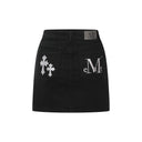 PISTOL BACK LEATHER DOUBLE CROSS SKIRT IN BLACK