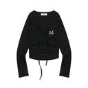 MARING EYELET LACE-UP CORSET LONG SLEEVE T IN BLACK