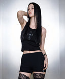 THEO CROSS LEATHER PATCH SLEEVELESS IN BLACK