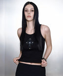 THEO CROSS LEATHER PATCH SLEEVELESS IN BLACK