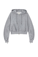 SLEEVE STRING DETAIL HOODY ZIP UP IN GRAY image 16