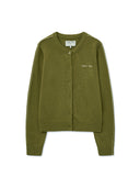 CASHMERE BLENDED ROUND KNIT CARDIGAN IN OLIVE image 12