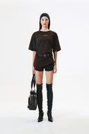 LOGO EMBROIDERY OVERSIZE TOP IN BROWN image 6