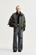 HIGH NECK BUTTON POINT ZIP UP JUMPER IN KHAKI image 16