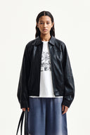 SMALL LOGO FAUX LEATHER ZIP UP JUMPER IN BLACK image 18