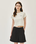 W SMALL LETTERING SLIM CROP TEE IN IVORY image 11