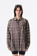MIXED CHECK OVER FIT SHIRT IN BROWN image 18