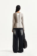 COLOR BLOCK SLIM KNIT CARDIGAN IN BEIGE image 8