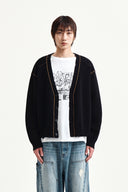 BACK LOGO LINE POINT KNIT CARDIGAN IN BLACK image 11