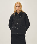CORDUROY COLLAR QUILTED JACKET IN BLACK image 15