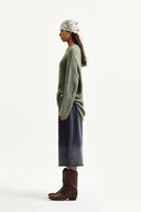 ASYMMETRIC DAMAGED KNIT PULLOVER IN KHAKI image 16
