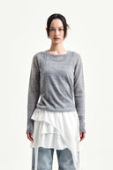 MOHAIR LAYERED KNIT PULLOVER IN LIGHT GRAY image 11