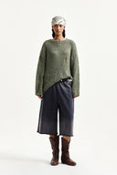 ASYMMETRIC DAMAGED KNIT PULLOVER IN KHAKI image 8
