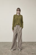 CASHMERE BLENDED ROUND KNIT CARDIGAN IN OLIVE image 5