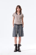 HERINGBONE RAW CUT DENIM SHORTS IN GRAY image 10
