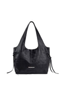 SIDE STRING LEATHER BIG SHOULDER BAG IN BLACK image 1