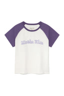 FLOWER STITCH RAGLAN LOGO TOP IN PURPLE image 1