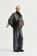HIGH NECK BUTTON POINT ZIP UP JUMPER IN KHAKI image 17