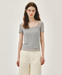 W SMALL CLASSIC LOGO SLEEVELESS LAYERED TEE IN LIGHT GRAY