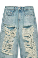 HEAVY DESTROYED DENIM PANTS IN LIGHT BLUE image 3