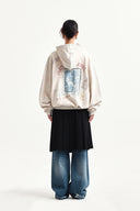 VINTAGE WASHED GRAFFITI HOODY ZIP UP IN BEIGE image 7