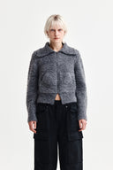 BOUCLE KNIT ZIP UP CARDIGAN IN CHARCOAL GREY image 10