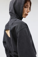 BACK OPEN HOODY JERSEY DRESS IN CHARCOAL GREY image 11