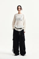 ASYMMETRIC DAMAGED KNIT PULLOVER IN IVORY image 18