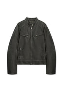 WASHED FAUX LEATHER RACER JUMPER IN CHARCOAL GREY image 1