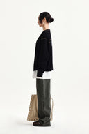 BACK LOGO LINE POINT KNIT CARDIGAN IN BLACK image 7