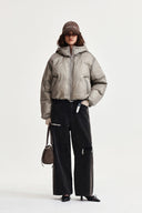 BACK LOGO HOODY SHORT DOWN JUMPER IN BEIGE image 19