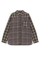 MIXED CHECK OVER FIT SHIRT IN BROWN image 12