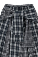 MIXED CHECK SLEEVE TIE FLARE SKIRT IN NAVY image 3