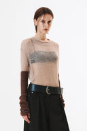 HAND WARMER LAYERED PULLOVER IN BEIGE image 1