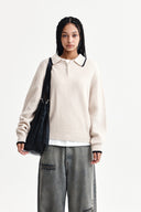 BACK LOGO COLLAR KNIT TOP FOR WOMEN IN IVORY image 15