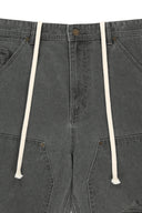 HERINGBONE RAW CUT DENIM SHORTS IN GRAY image 4