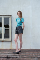 STITCH PRINTING DETAIL CROP TOP IN TURQUOISE BLUE image 7