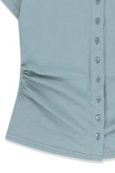 SIDE SHIRRING BUTTON TOP IN LIGHT BLUE image 16