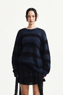 TEXTURE BLOCK STRIPE KNIT PULLOVER IN NAVY image 13