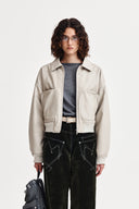 FAUX LEATHER OUTPOCKET JUMPER IN LIGHT GRAY image 10
