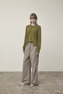 CASHMERE BLENDED ROUND KNIT CARDIGAN IN OLIVE image 7