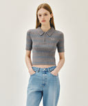 W STRIPE HALF ZIP UP SLIM KNIT IN MELANGE GRAY image 12