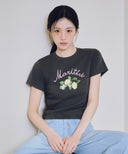 W LEMON GRAPHIC SLIM CROP TEE IN CHARCOAL GREY image 15