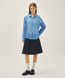 W PATTERN SHEER SHIRT IN BLUE image 5