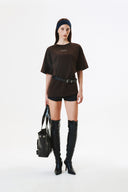 LOGO EMBROIDERY OVERSIZE TOP IN BROWN image 9